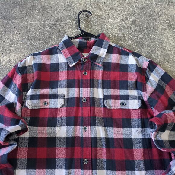 JACHS Crop Flannel Shirt Mens L Red Plaid Button Down Grunge Retro Y2K - Picture 2 of 7